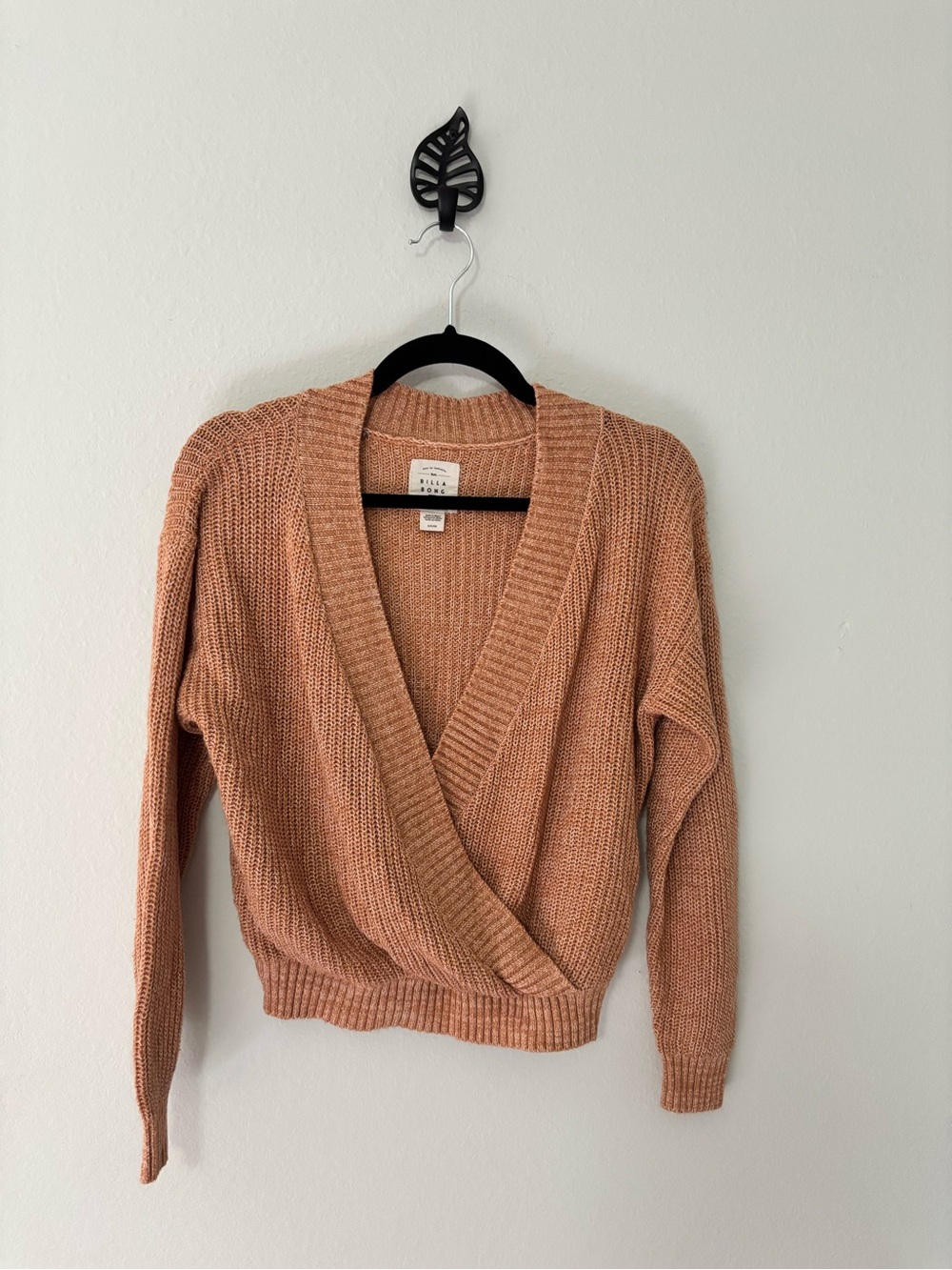Billabong Camel Faux Wrap Sweater Sz S AS IS Snag